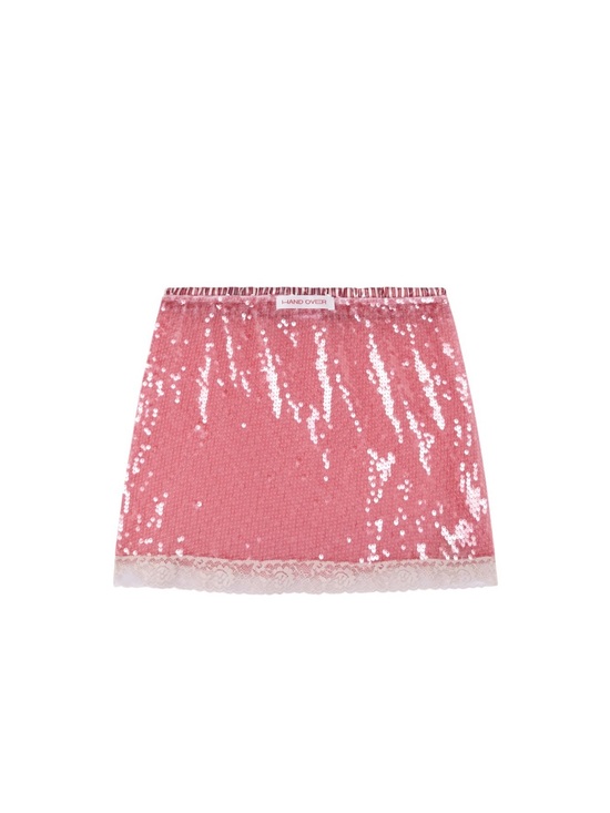 Hand Over Dresses & Skirts - HAND OVER Pink Sequin Camilo Mini Skirt with Lace Hem